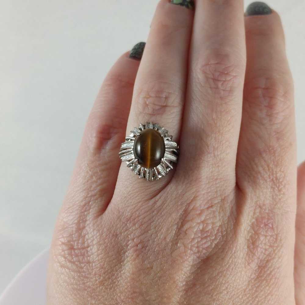 10K WG Vintage Tigers Eye Ring Size 4.5 - image 7