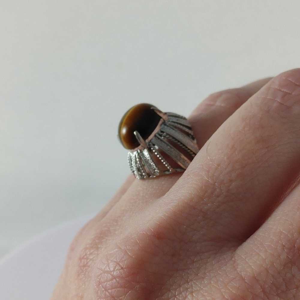 10K WG Vintage Tigers Eye Ring Size 4.5 - image 9