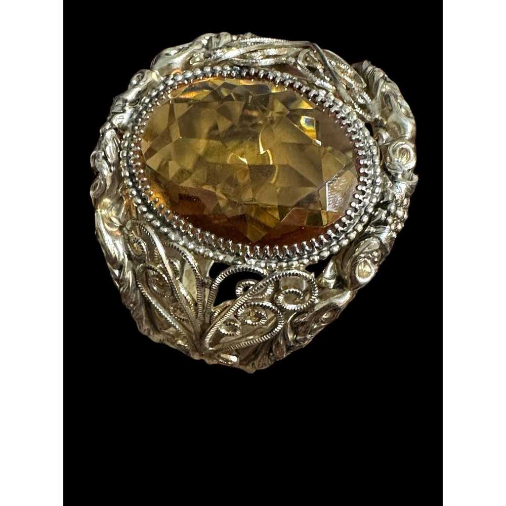 Huge Vintage Whiting & Davis Gold-tone Topaz Vict… - image 3