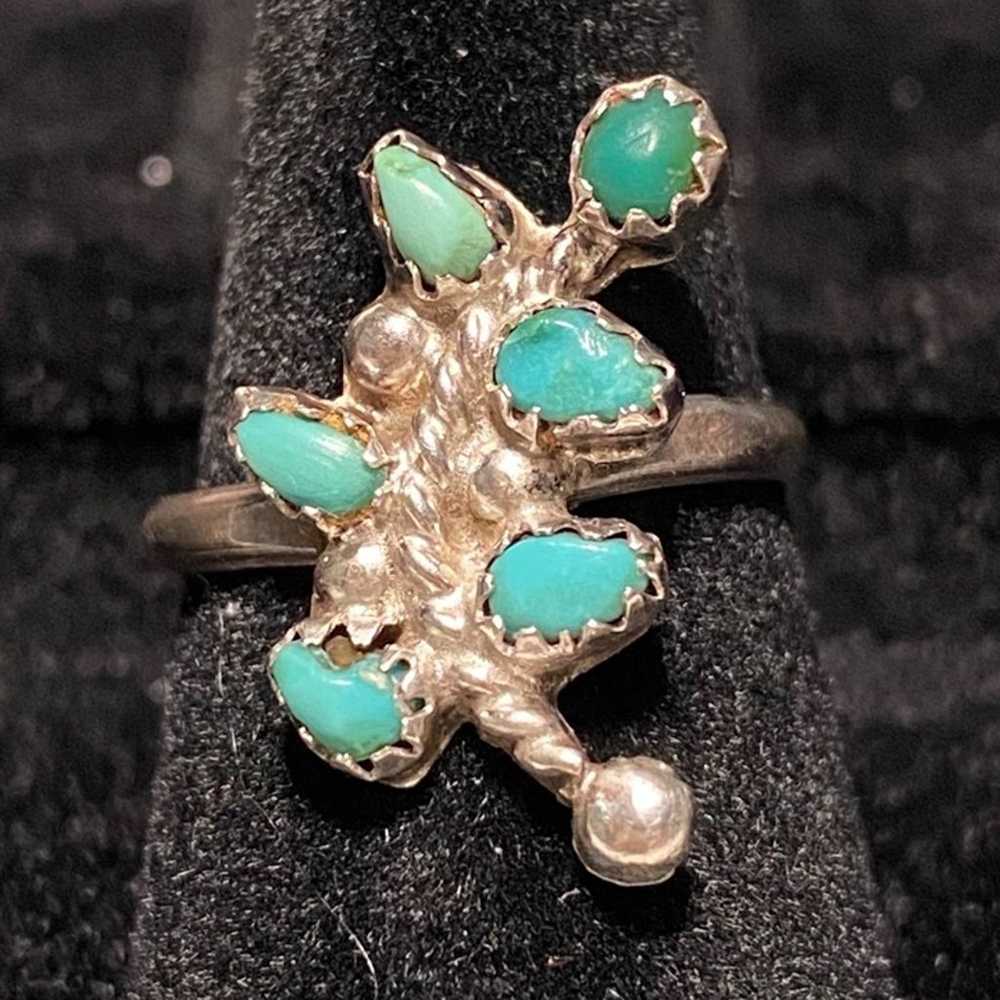 Ring Turquoise Size 5.5 Petit Point Possibly Nati… - image 1