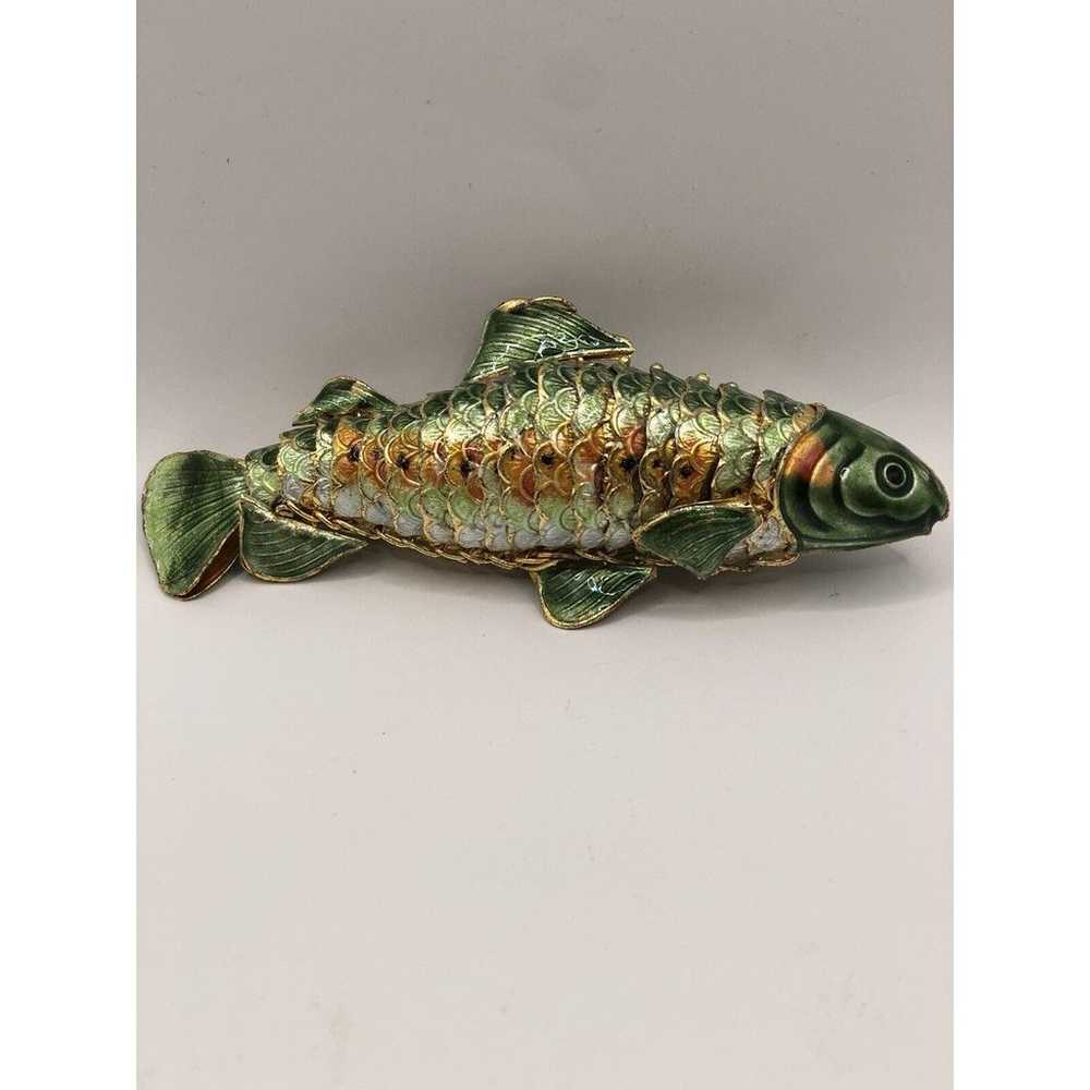 VINTAGE CHINESE ENAMEL SCALE FISH PENDANT BIG 4”A… - image 2