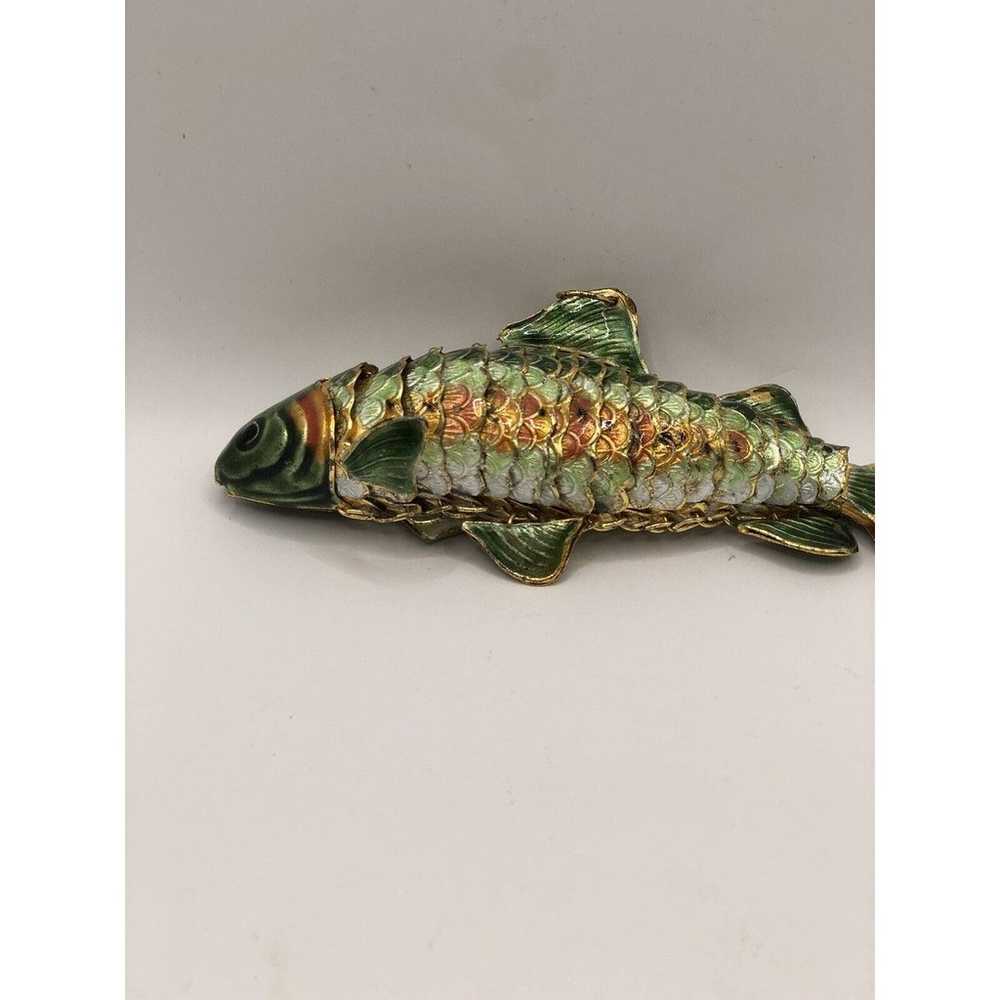 VINTAGE CHINESE ENAMEL SCALE FISH PENDANT BIG 4”A… - image 3