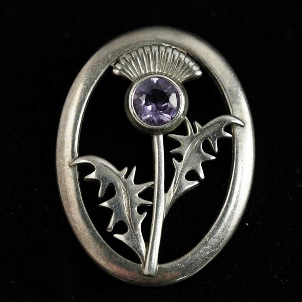 Vintage Sterling Silver Amethyst Thistle Celtic P… - image 1