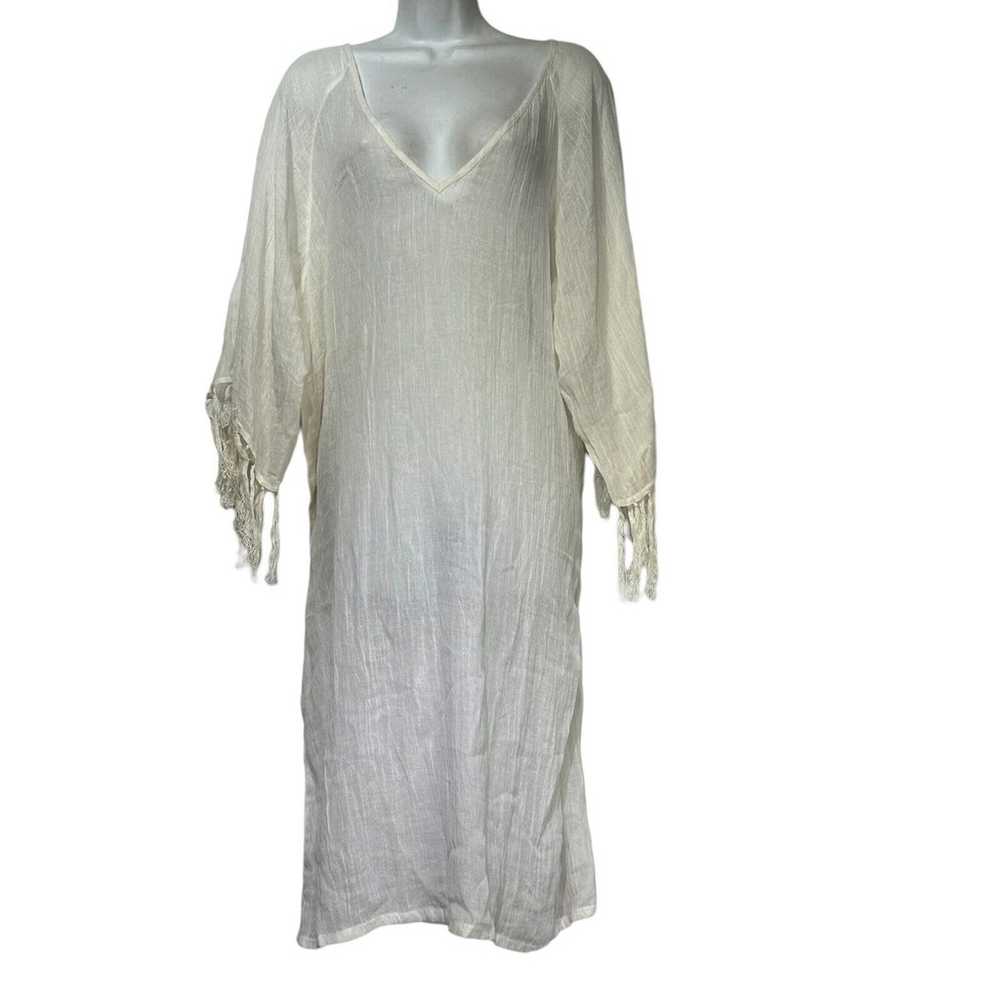 anaak white gauze tassel sleeve oversize v-neck d… - image 1