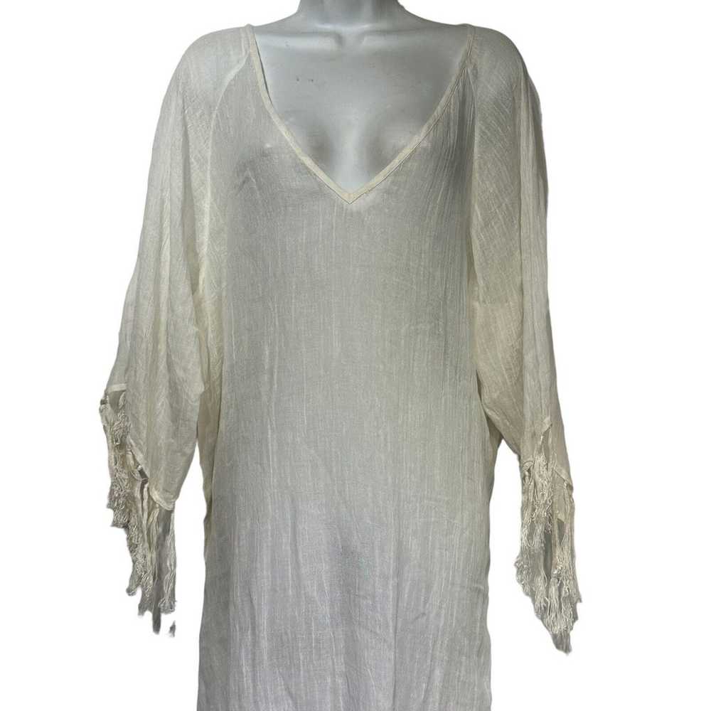 anaak white gauze tassel sleeve oversize v-neck d… - image 3