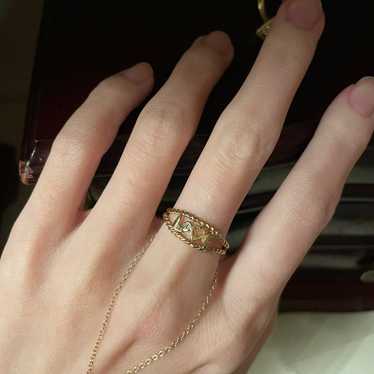 Vintage solid gold real diamond LOVE ring signed … - image 1