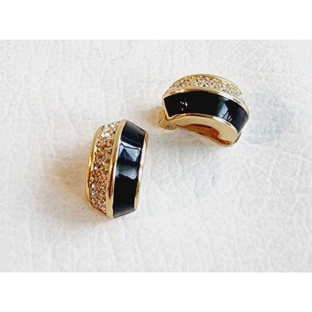 Vintage Christian Dior Gold Black Enamel Rhinesto… - image 1