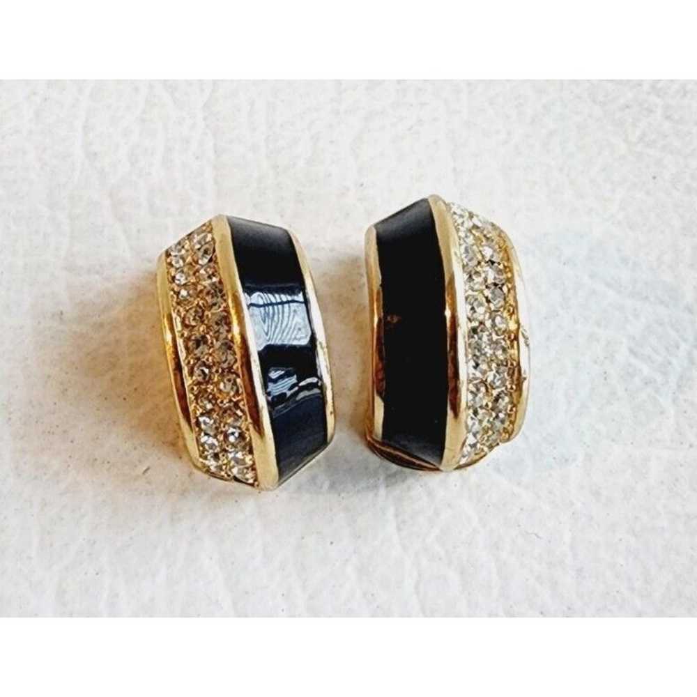 Vintage Christian Dior Gold Black Enamel Rhinesto… - image 3