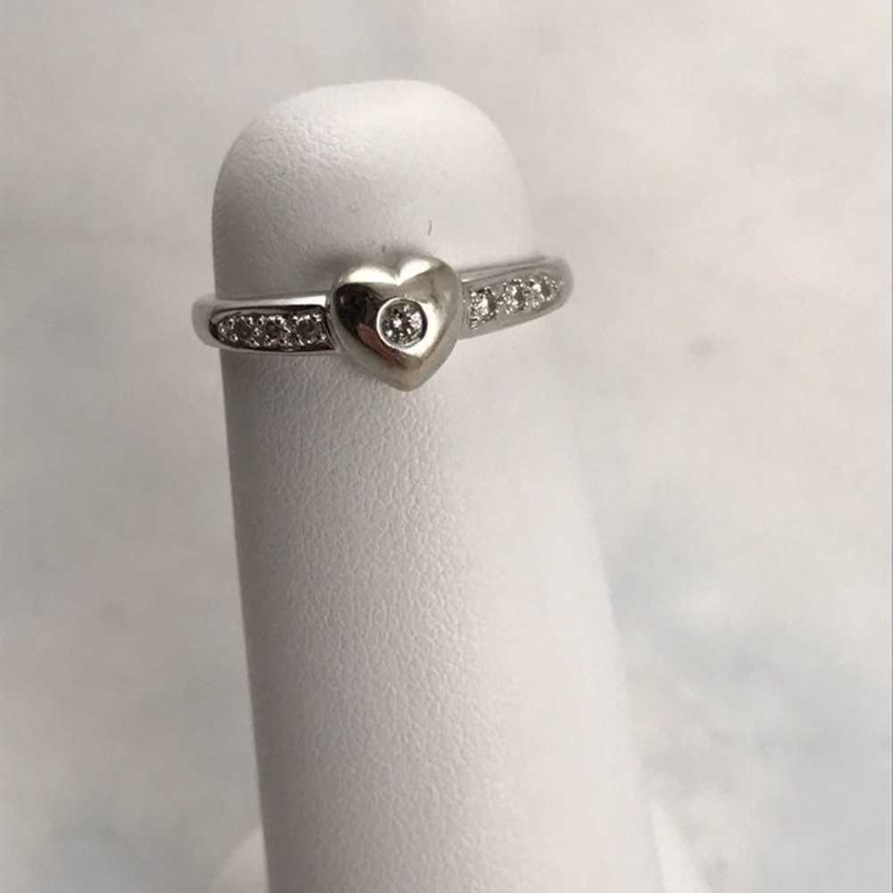 Vintage 14k white gold and diamond heart ring - image 1