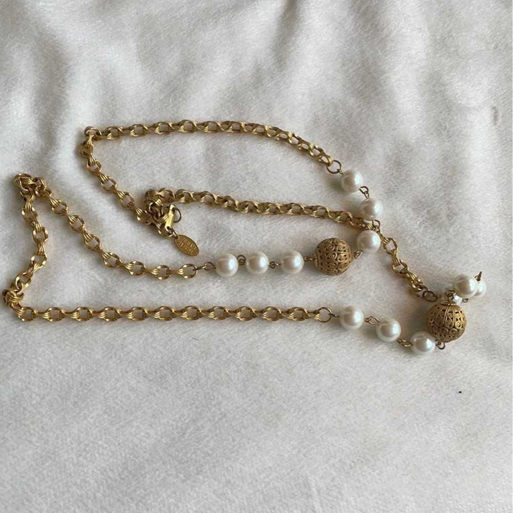 Miriam Haskell 36" vintage gold and pearl necklace - image 1