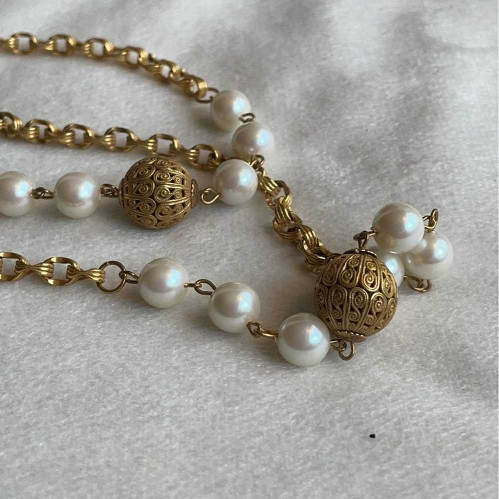 Miriam Haskell 36" vintage gold and pearl necklace - image 2