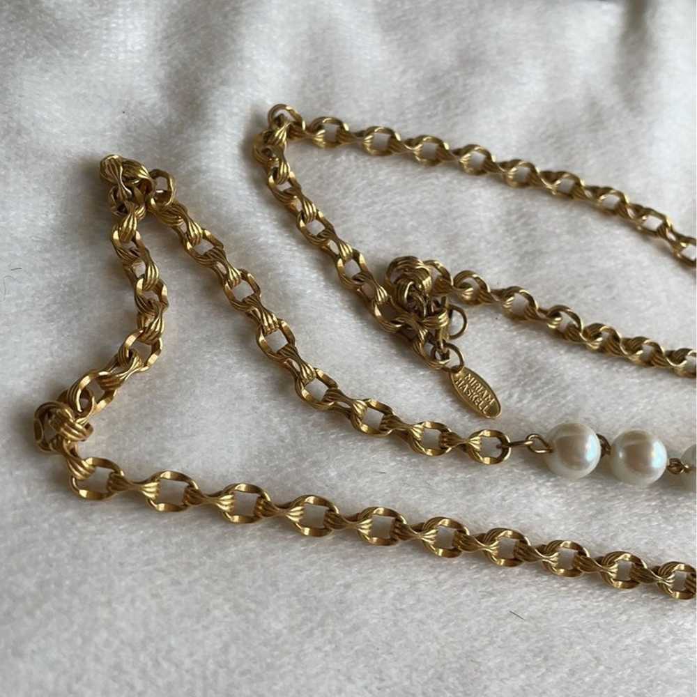 Miriam Haskell 36" vintage gold and pearl necklace - image 4