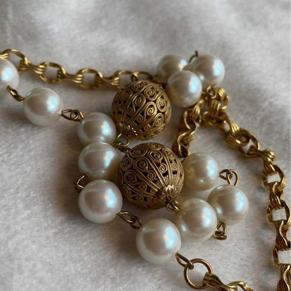 Miriam Haskell 36" vintage gold and pearl necklace - image 9