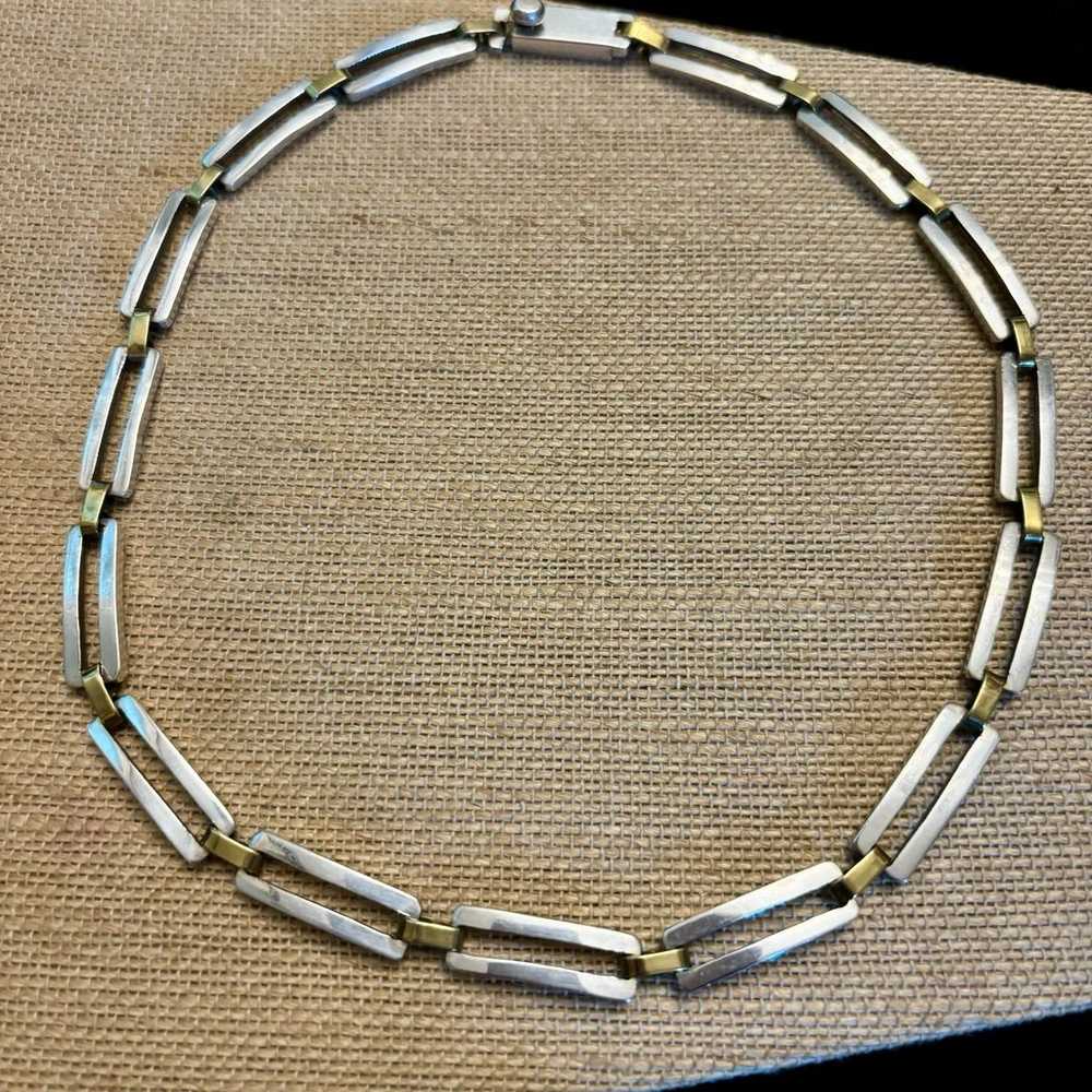 Vintage Taxco Sterling Silver 925 & Brass Link Ne… - image 4