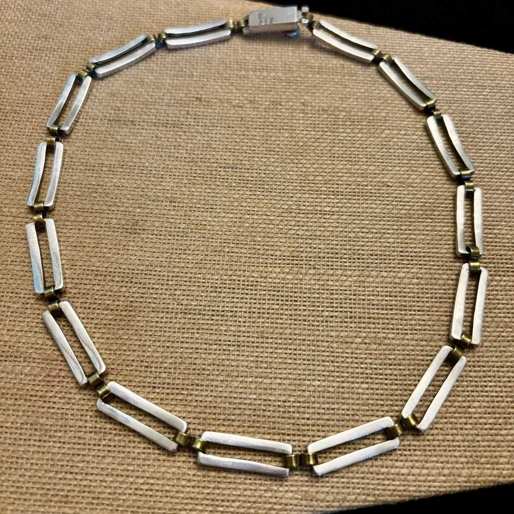 Vintage Taxco Sterling Silver 925 & Brass Link Ne… - image 5