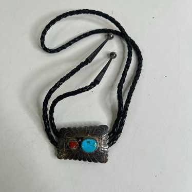 Vintage Navajo Indian Bolo Tie Sterling and Turquo