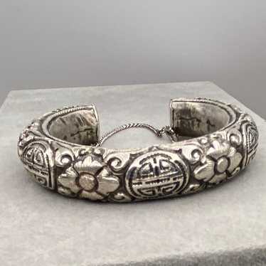 Vintage/Antique Sterling Silver Repousse Cuff Bra… - image 1