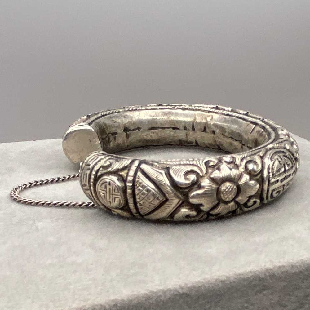 Vintage/Antique Sterling Silver Repousse Cuff Bra… - image 2