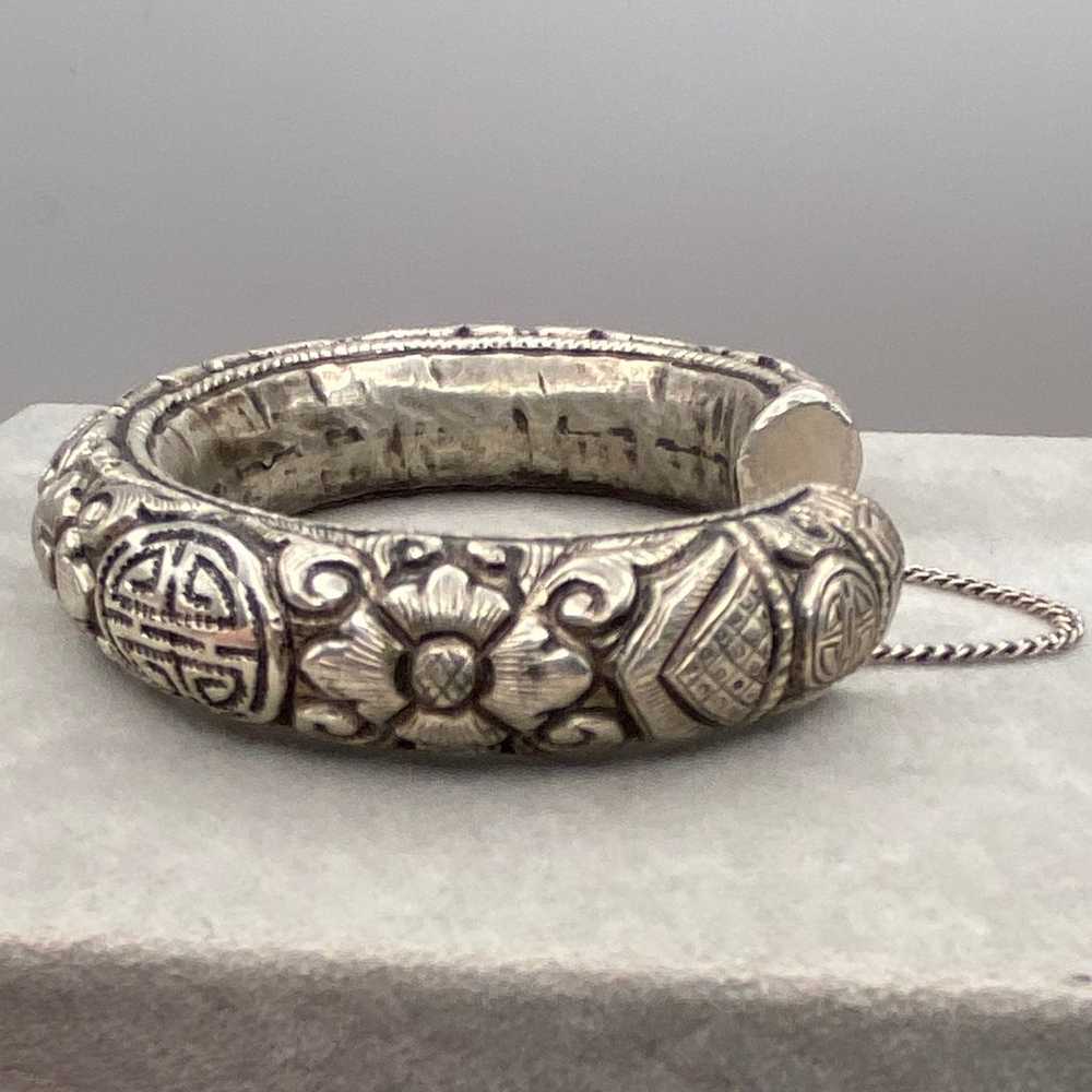 Vintage/Antique Sterling Silver Repousse Cuff Bra… - image 4