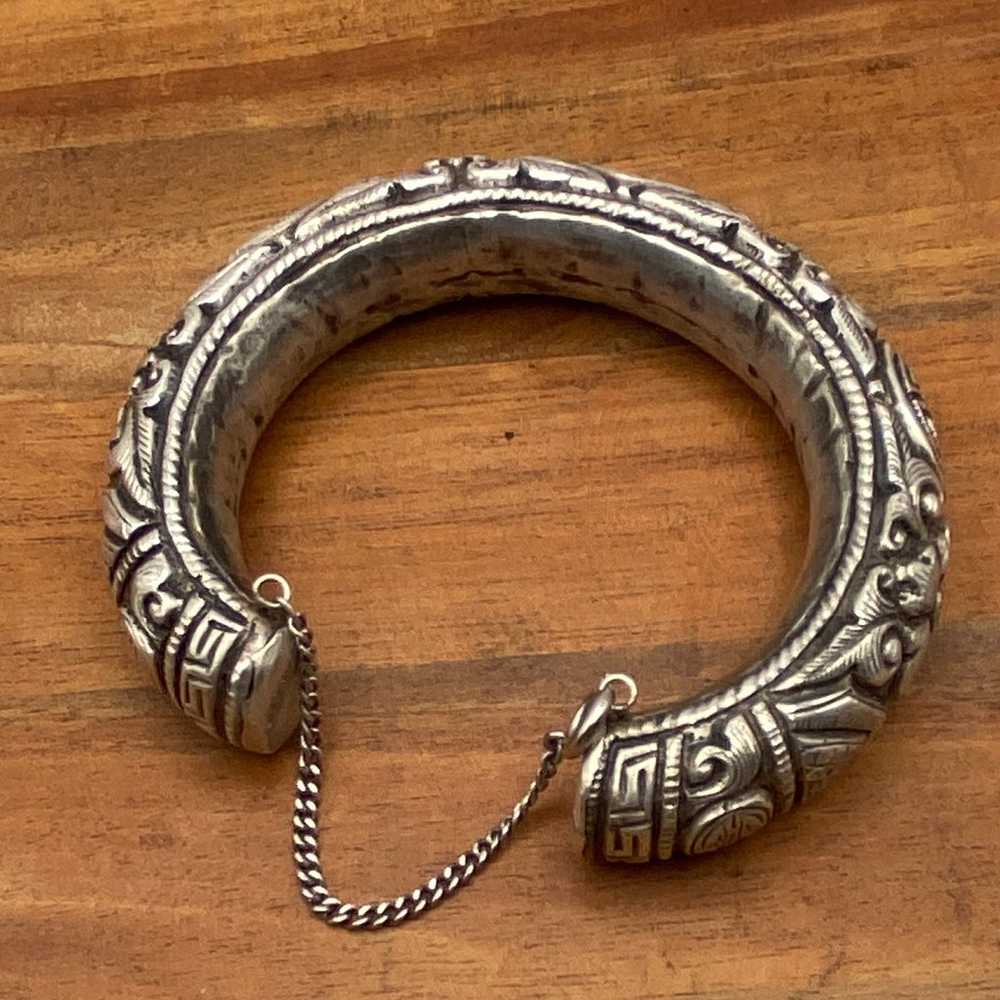 Vintage/Antique Sterling Silver Repousse Cuff Bra… - image 6