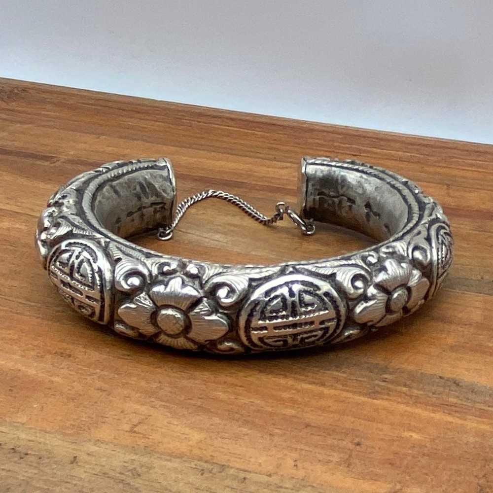 Vintage/Antique Sterling Silver Repousse Cuff Bra… - image 7