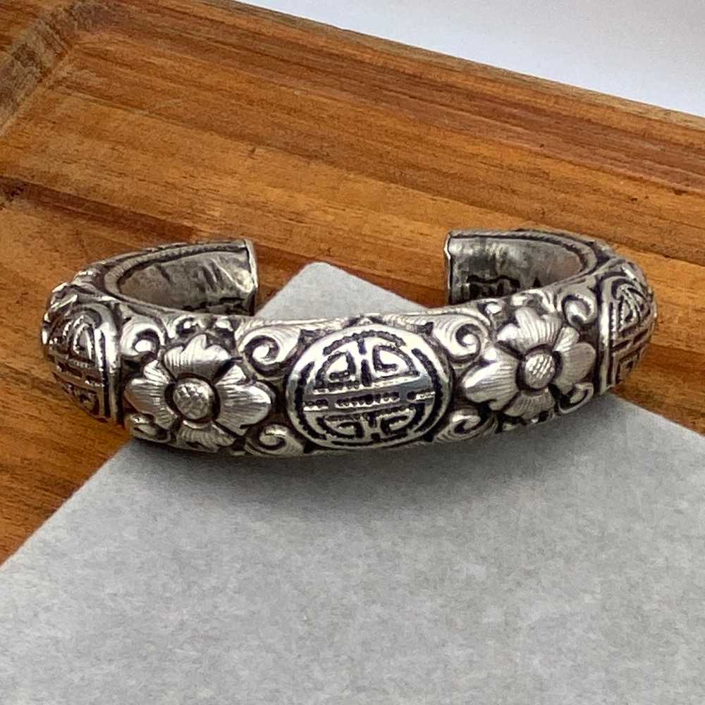 Vintage/Antique Sterling Silver Repousse Cuff Bra… - image 8