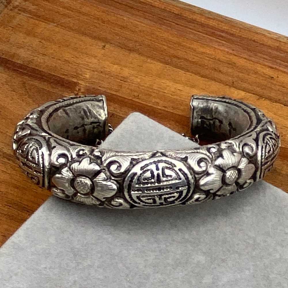 Vintage/Antique Sterling Silver Repousse Cuff Bra… - image 9