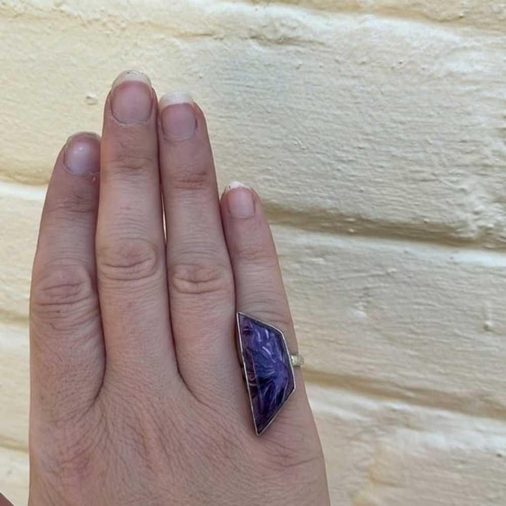 Rare Vintage Charoite Sterling Silver Ring by Nav… - image 9