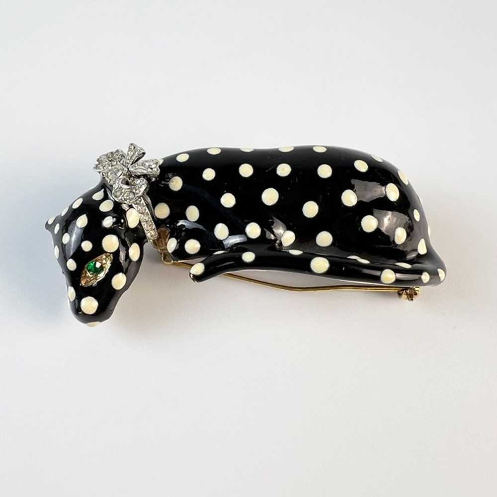Vintage Kenneth Jay Lane KJL Black White Enamel Leopard Jaguar Brooch Pin
