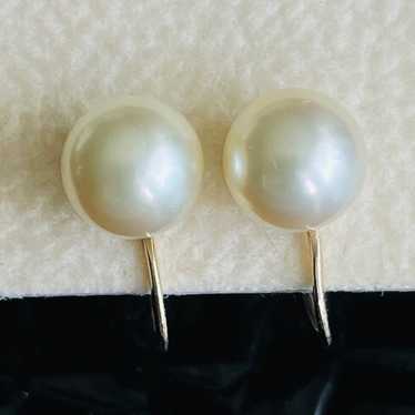 14k Yellow Gold Natural 8mm Pearl Vintage Screw B… - image 1