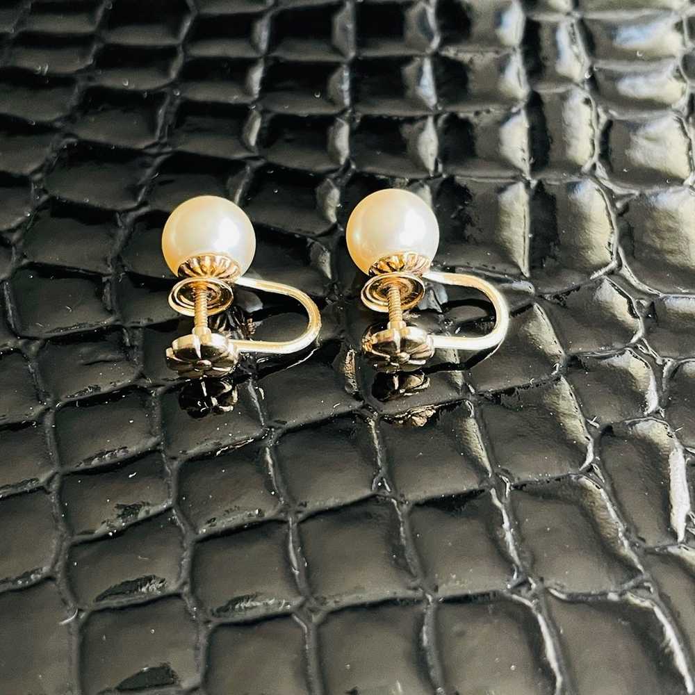 14k Yellow Gold Natural 8mm Pearl Vintage Screw B… - image 4