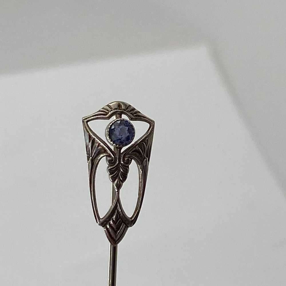 Vintage 14K White Gold Bezel Set Sapphire Shield … - image 2