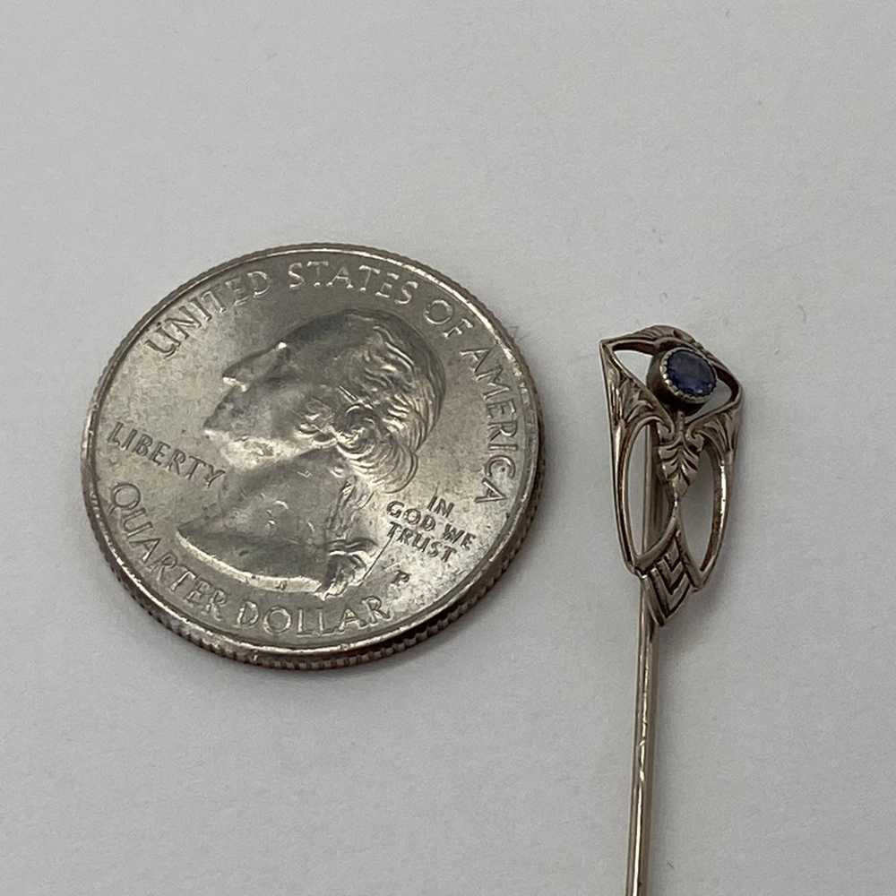 Vintage 14K White Gold Bezel Set Sapphire Shield … - image 3