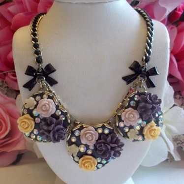 BETSEY JOHNSON RARE VINTAGE THREE FLORAL ACRYLIC … - image 1