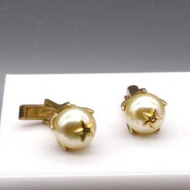 Swank Faux Pearl Mod Earrings, Vintage Gold Tone C