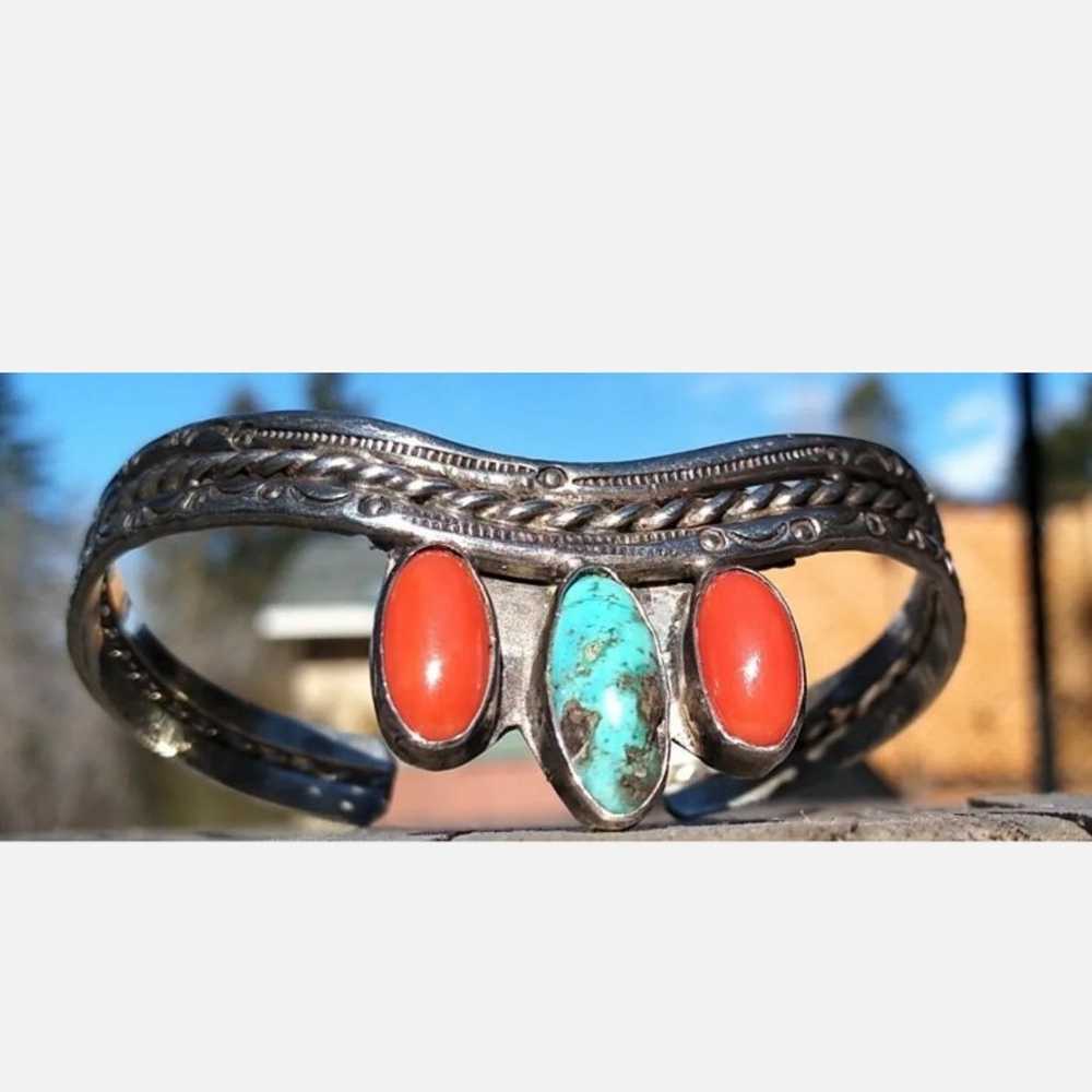 Vintage Sterling Silver Southwestern Red Coral Tu… - image 3