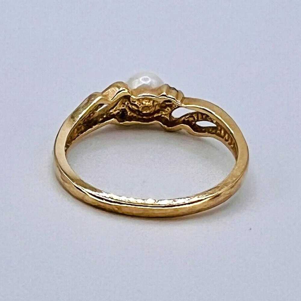 Vintage 10K Solid Yellow Gold Pearl Diamond Accen… - image 3