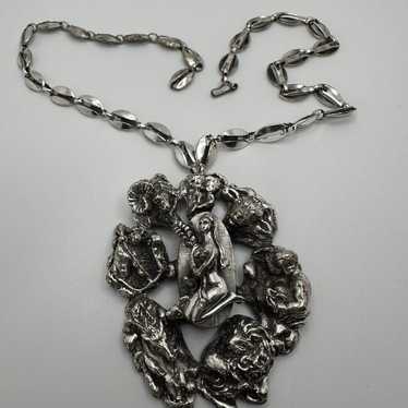 RARE Vintage Tortolani Statement 2024 Necklace Silver Goat Horse Serpent Pendant