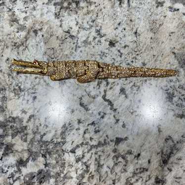 Vintage Rhinestone Alligator Crocodile Brooch Pin