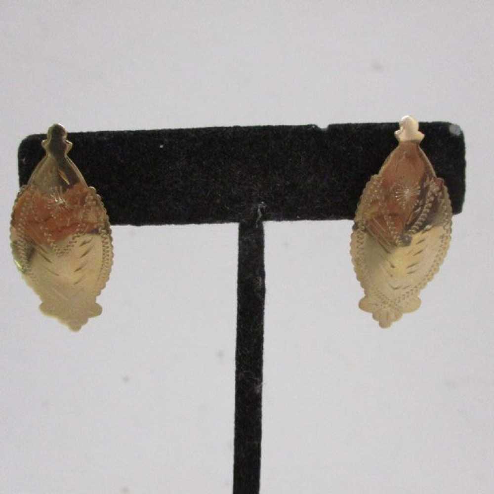 Gold Etched Dangle Drop Earrings - image 1