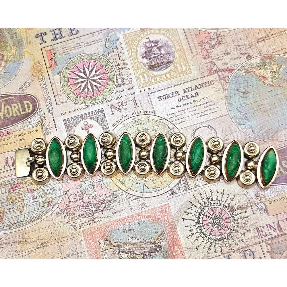 Vintage Sterling Silver, Copper Malachite Bracelet - image 2