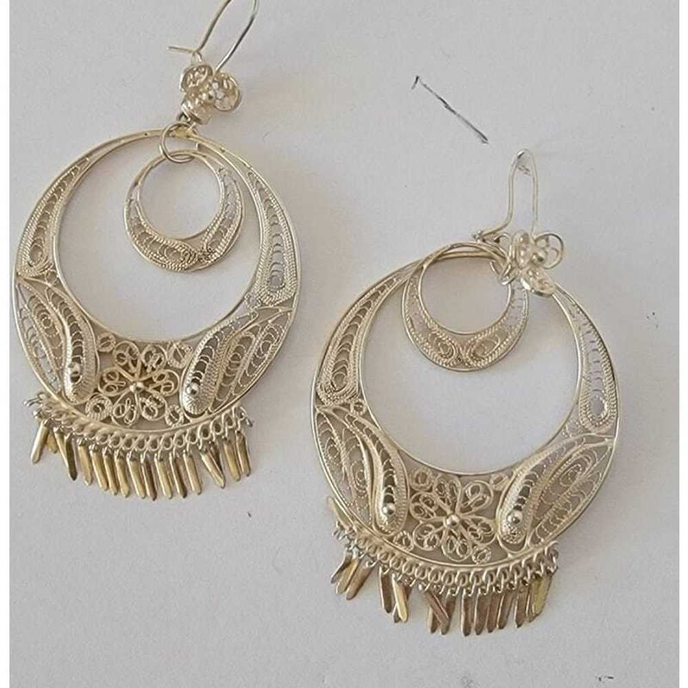 Vintage Mexican Earrings Sterling Silver Filigree… - image 2