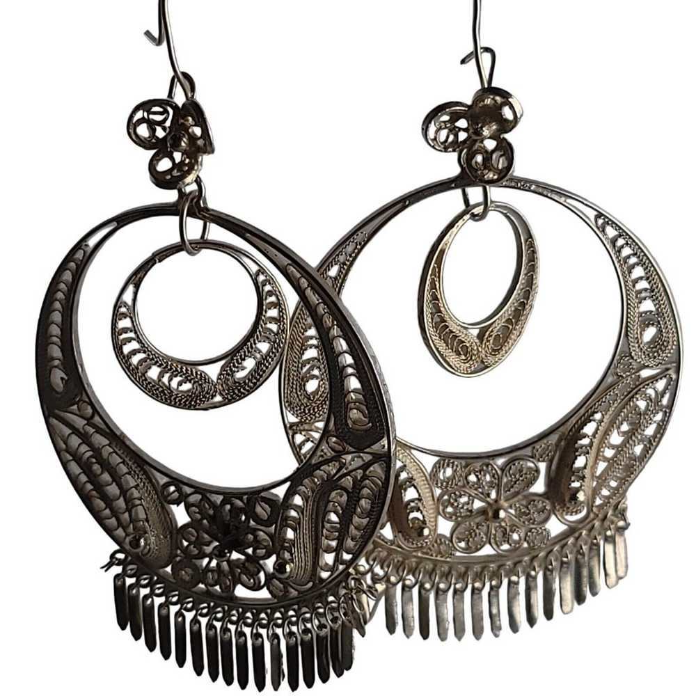 Vintage Mexican Earrings Sterling Silver Filigree… - image 3