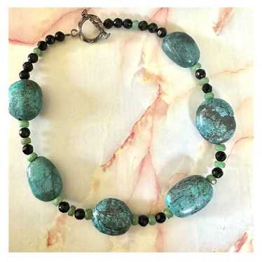 Sterling silver turquoise jade and onyx chunky art