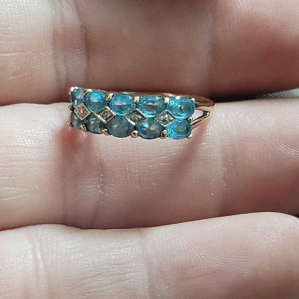 Women's 10kt Gold ,Aquamarine  & Diamonds Ring 6.5 - image 2