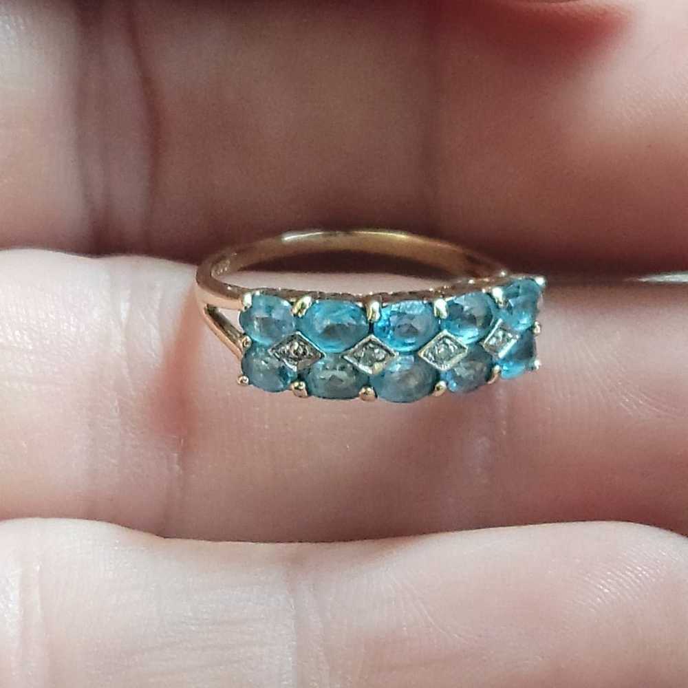 Women's 10kt Gold ,Aquamarine  & Diamonds Ring 6.5 - image 4