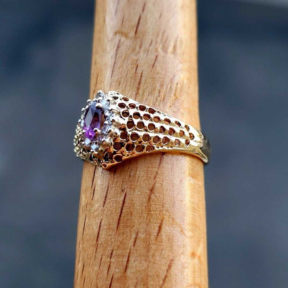 ❤️10k Size 6 Beautiful Solid Yellow Gold Amethyst… - image 10