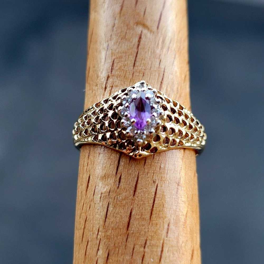 ❤️10k Size 6 Beautiful Solid Yellow Gold Amethyst… - image 11