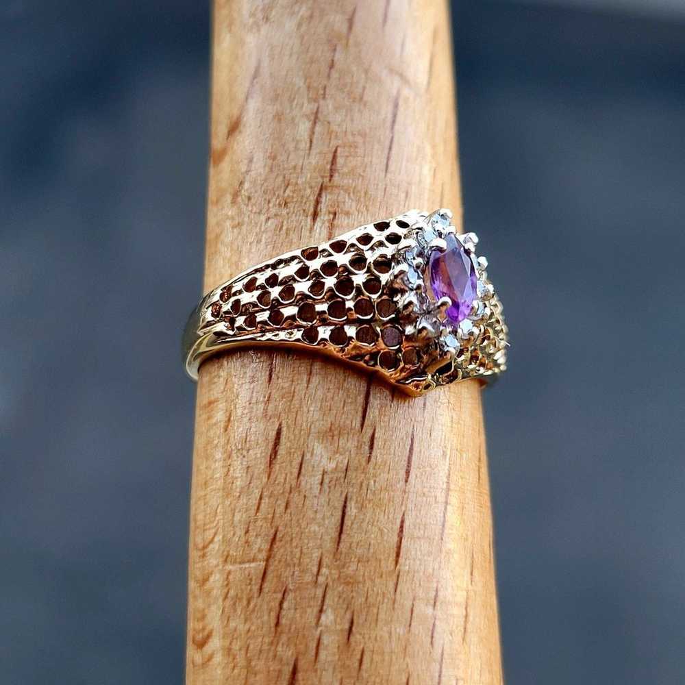 ❤️10k Size 6 Beautiful Solid Yellow Gold Amethyst… - image 12