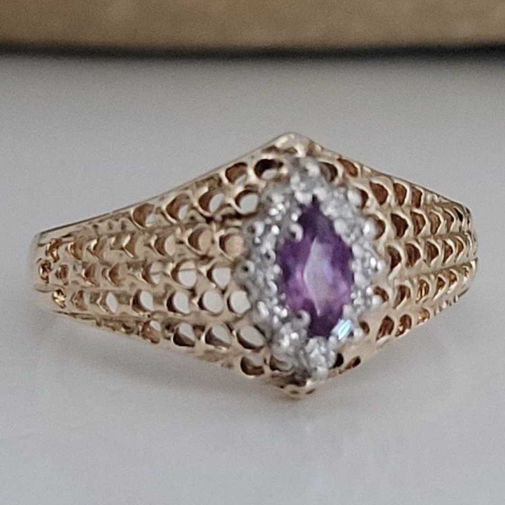 ❤️10k Size 6 Beautiful Solid Yellow Gold Amethyst… - image 1